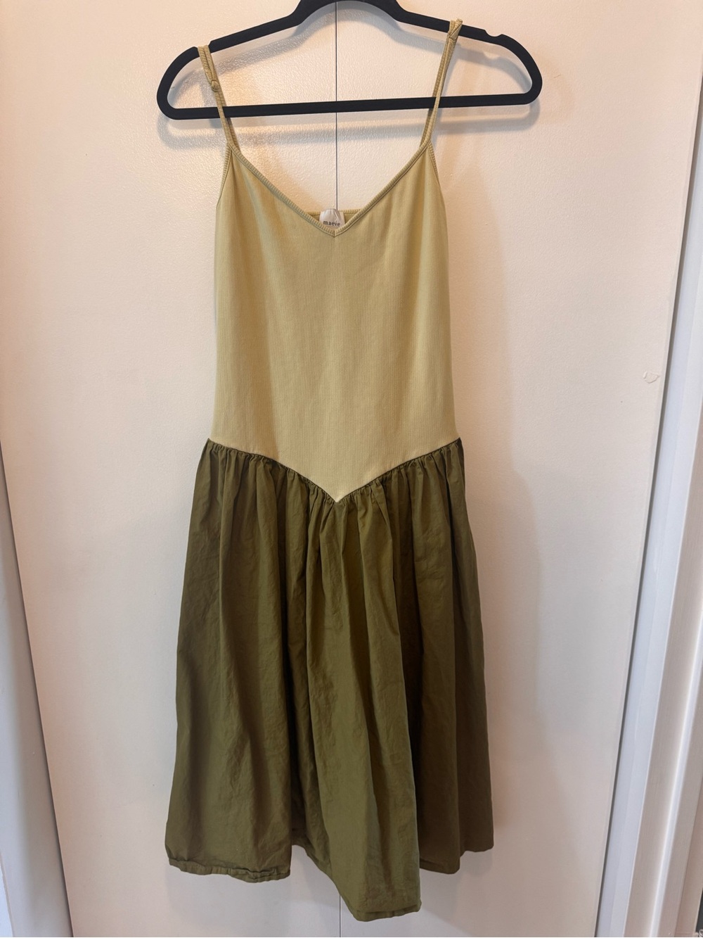 Anthropologie Maeve Two-Tone Green and Olive Twofer Midi Dress - Picture 3 of 6